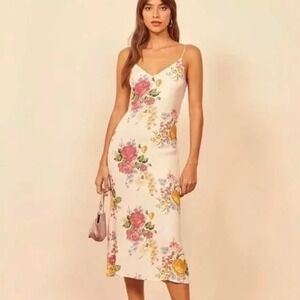 Reformation Dress Womens 0 Boston Bouquet Floral Maxi Slip Spaghetti Strap